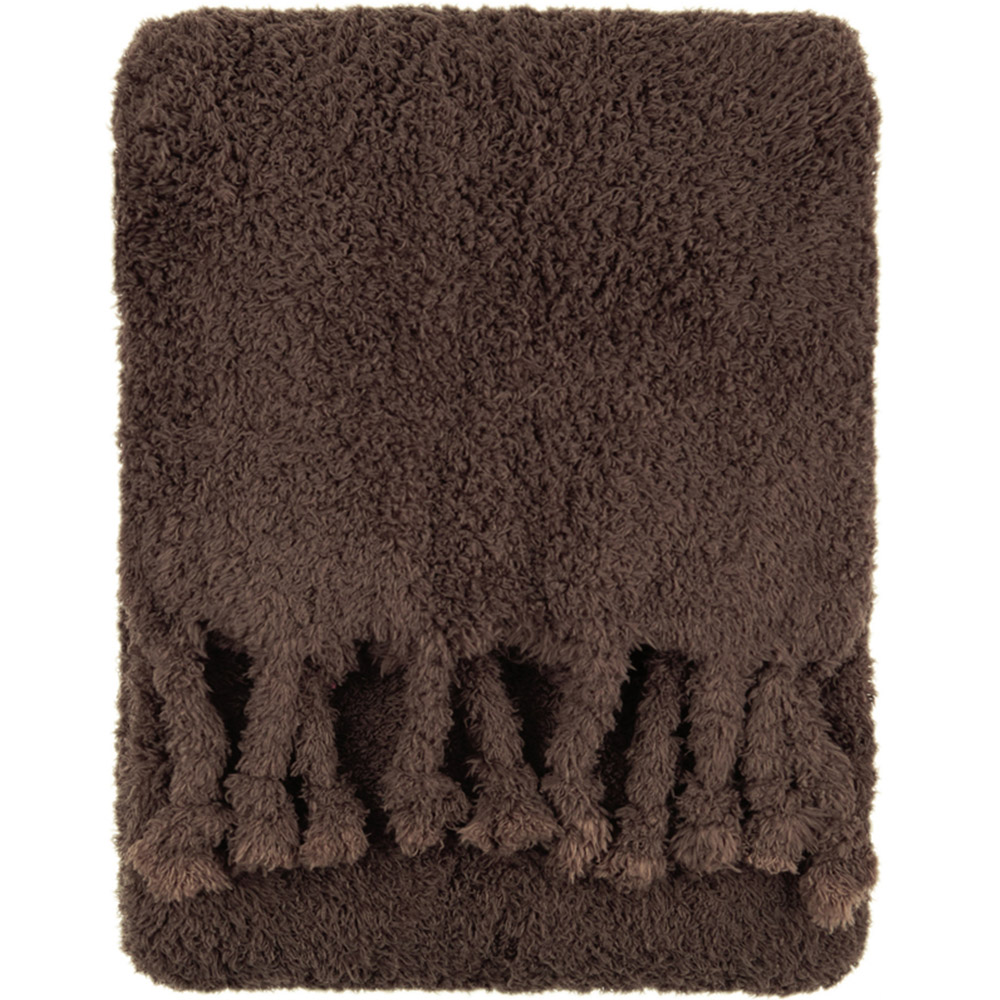 Furn Harlan Borg Chocolate Sherpa Tasselled Throw 140 x 180cm Image 1