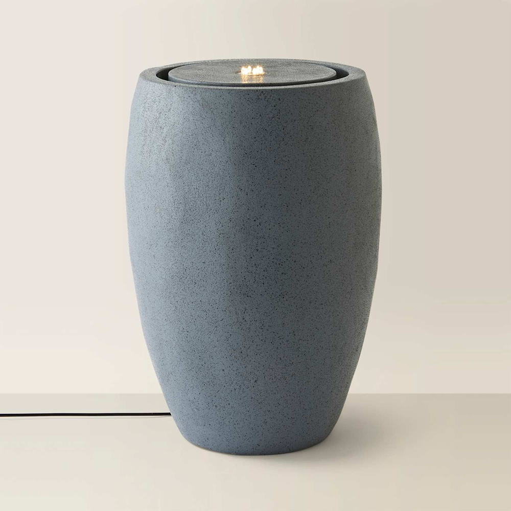 ValueLights Grey Round Tall Urn Solar LED Outdoor Water Fountain Feature Image 4