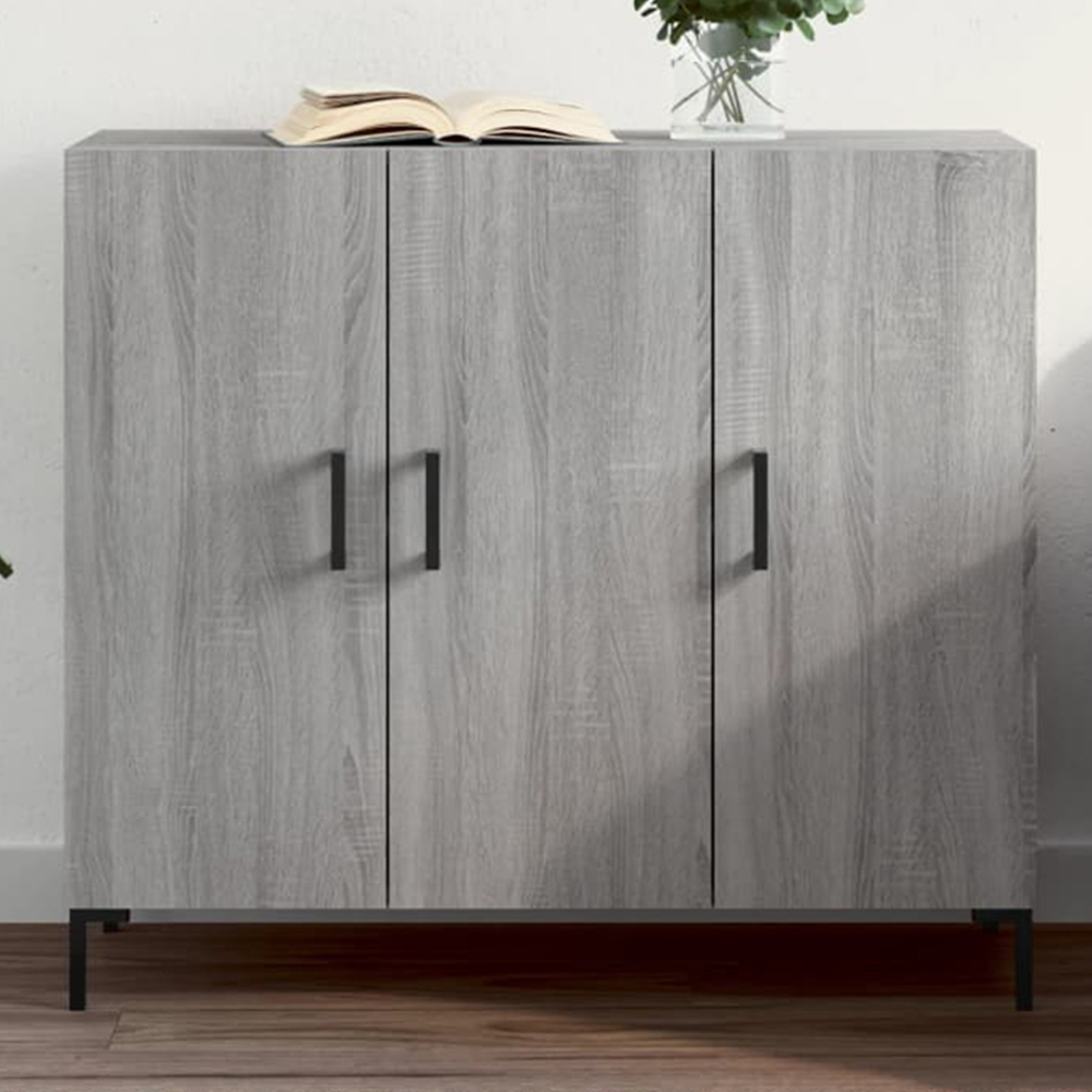 vidaXL 3 Door Grey Sonoma Wooden Sideboard Image 1
