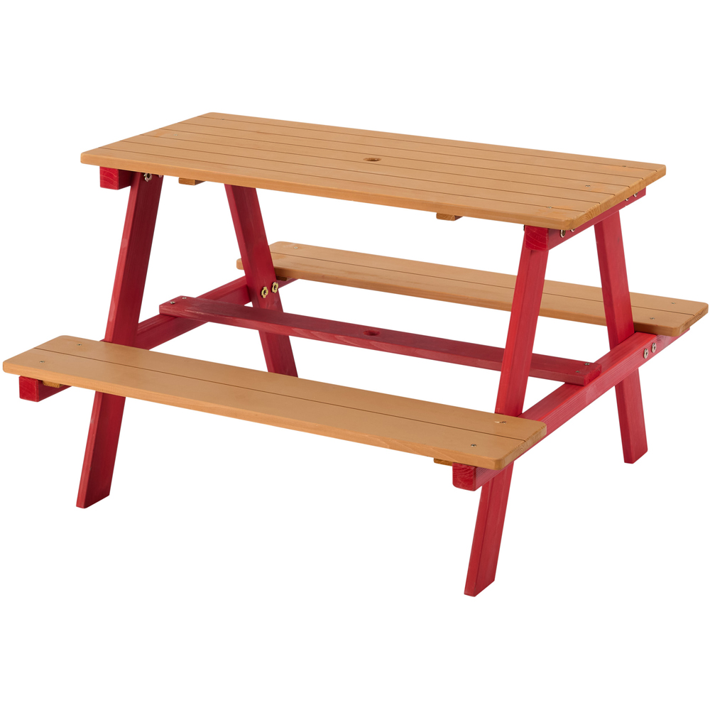 Teamson Home Dakota Red and Natural Outdoor Wooden Picnic Table and Umbrella Set Image 3