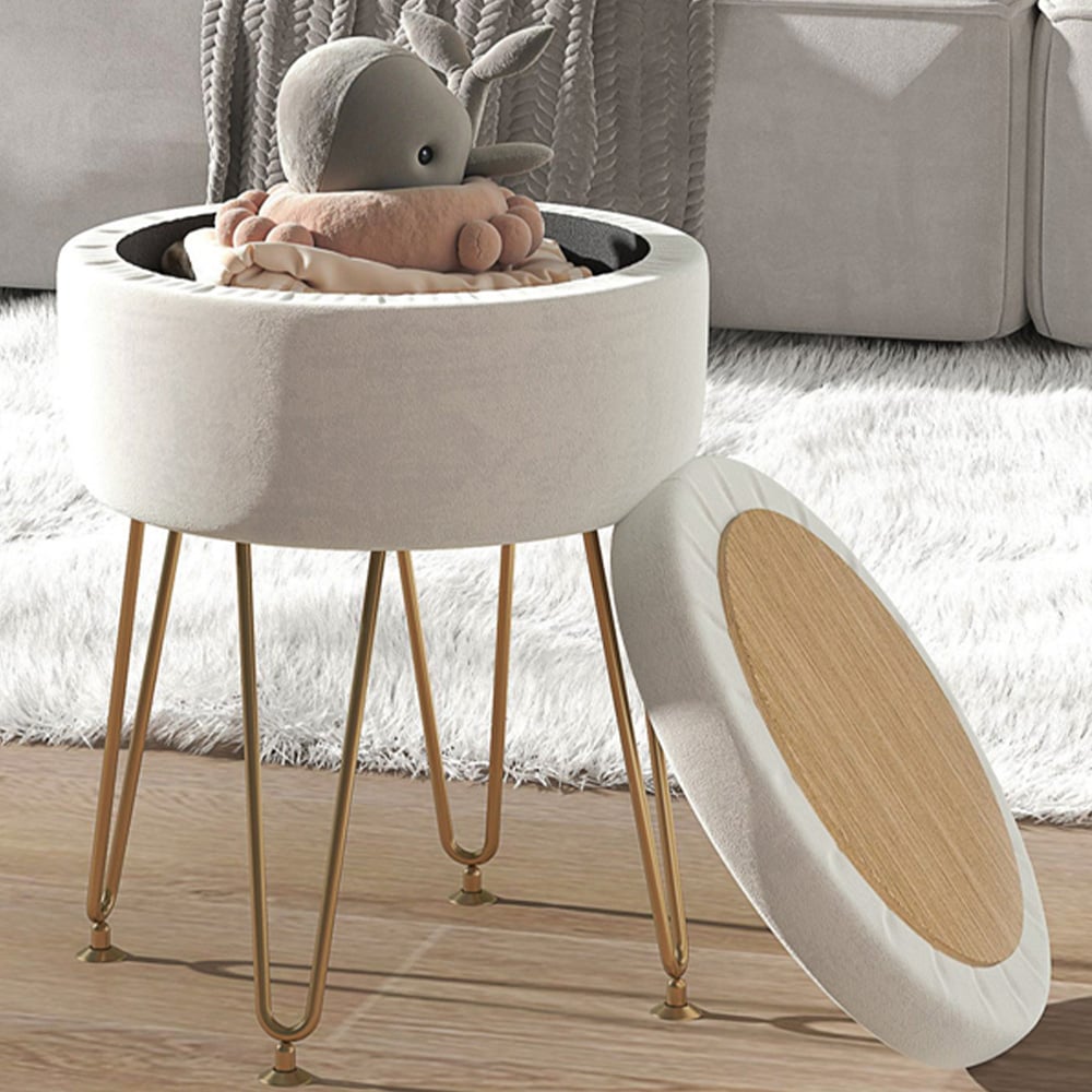 HOMCOM Cream Velvet Ottoman Footstool with Metal Hairpin Legs Image 1
