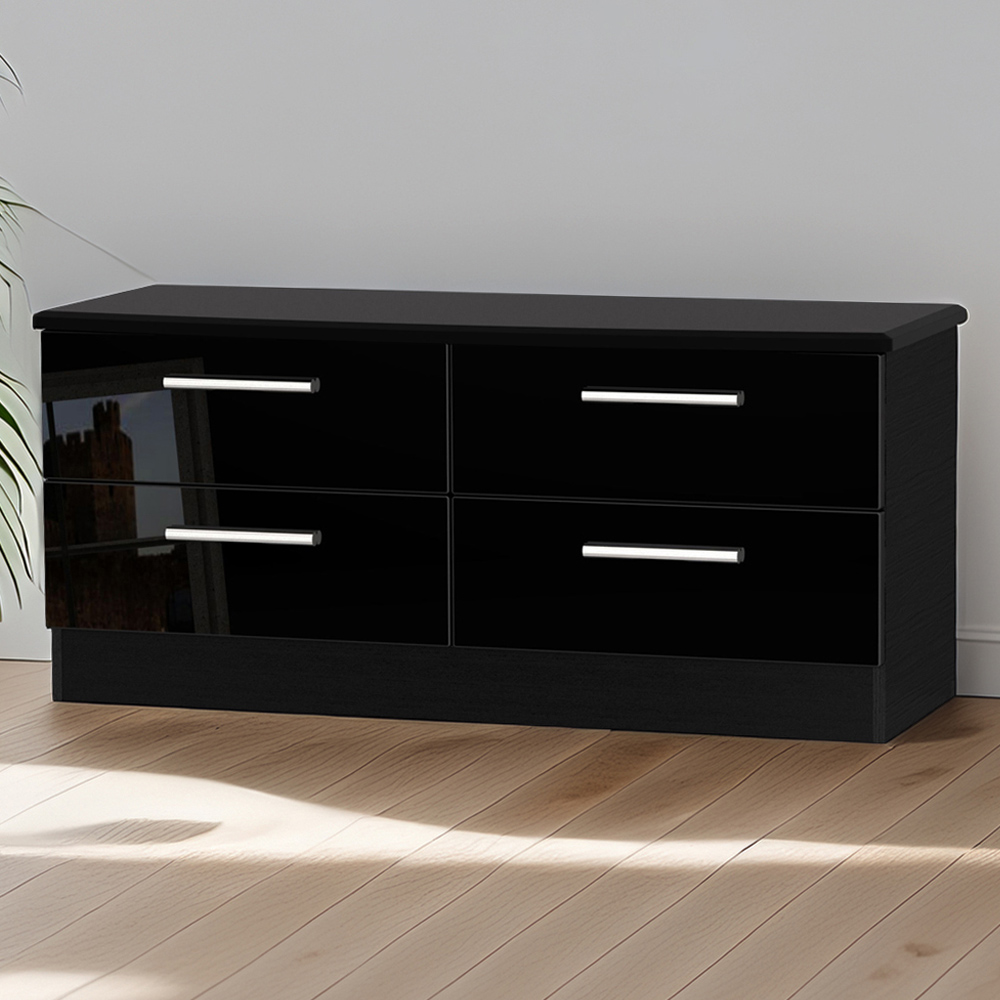 Crowndale Knightsbridge 4 Drawer Black Gloss and Black Bed Box Ready Assembled Image 1