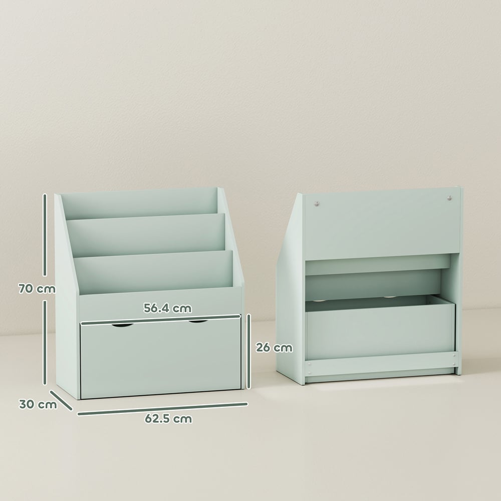AIYAPLAY 3 Shelf Single Drawer Green Kids Bookcase Image 9