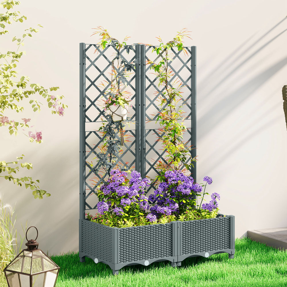 Outsunny Plastic Raised Garden Bed with Trellis 123 x 40 x 80cm Image 2