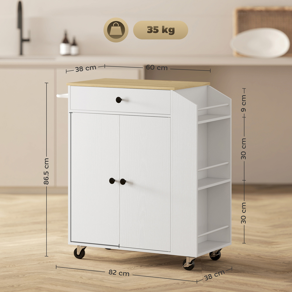 HOMCOM 2 Door Kitchen Island Cart with Towel Rack Image 9