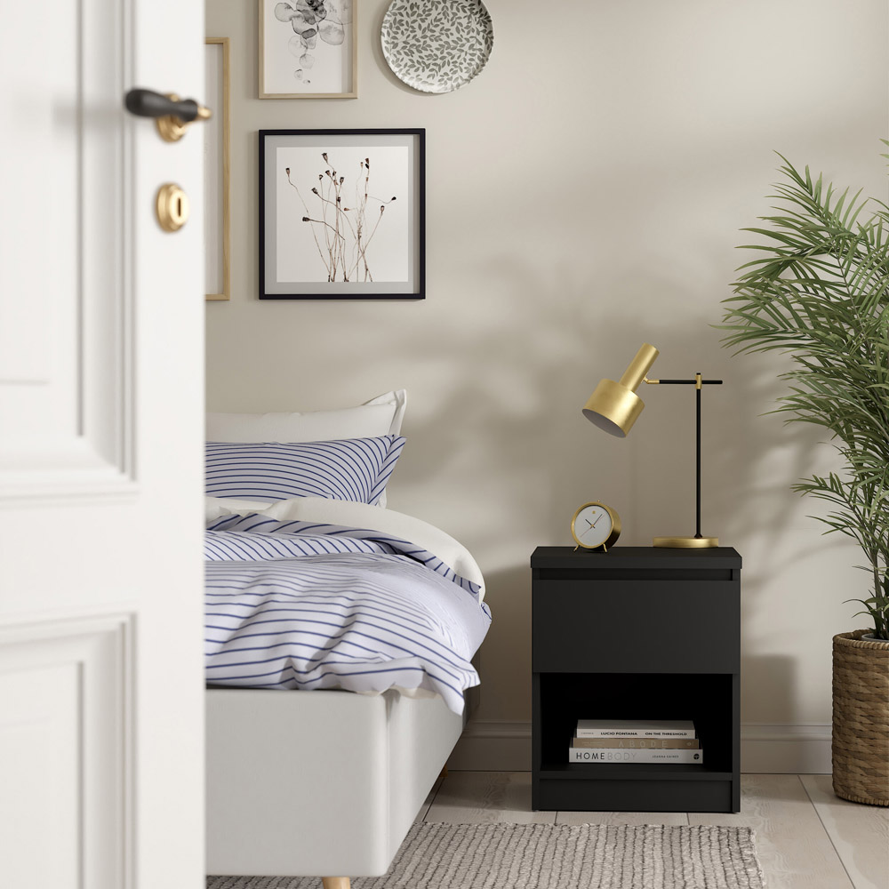 Florence Single Drawer Single Shelf Matt Black Bedside Table Image 5