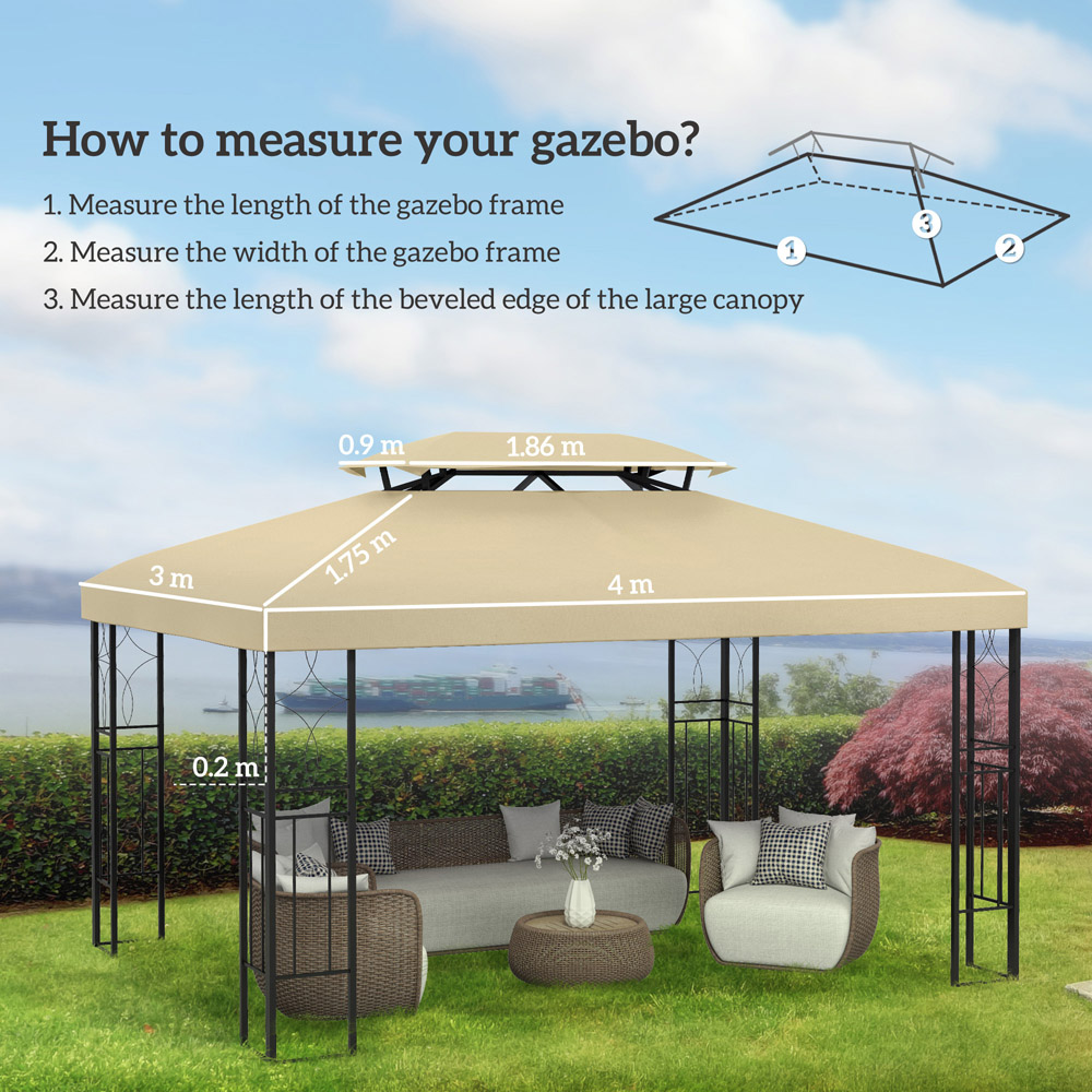 Outsunny 3 x 4m Cream White 2 Tier Gazebo Replacement Canopy Image 7