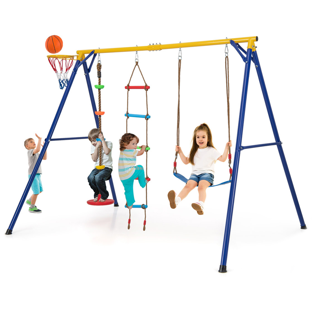 Costway 4 in 1 Blue and Yellow Heavy Duty Swing Set Image 1