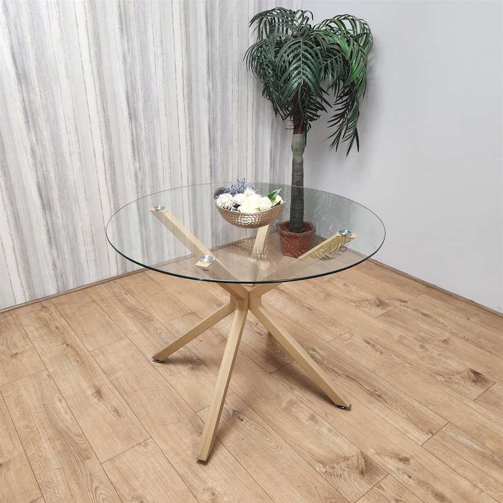 Kosy Koala Tulip 4 Seater Clear Glass Faux Leather Round Dining Set Multicolour Image 5