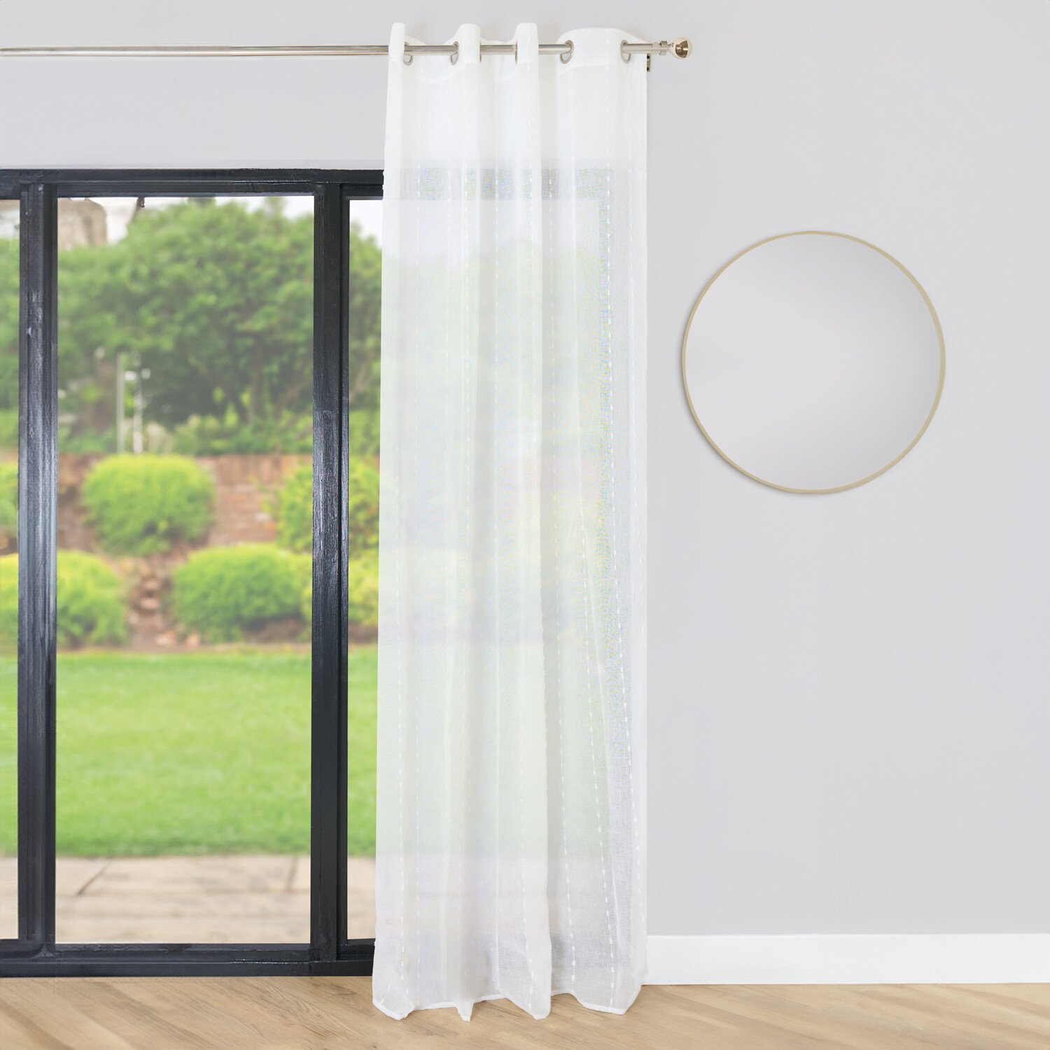 Isobel Tufted Stripe Eyelet Voile CurtainWhite Image