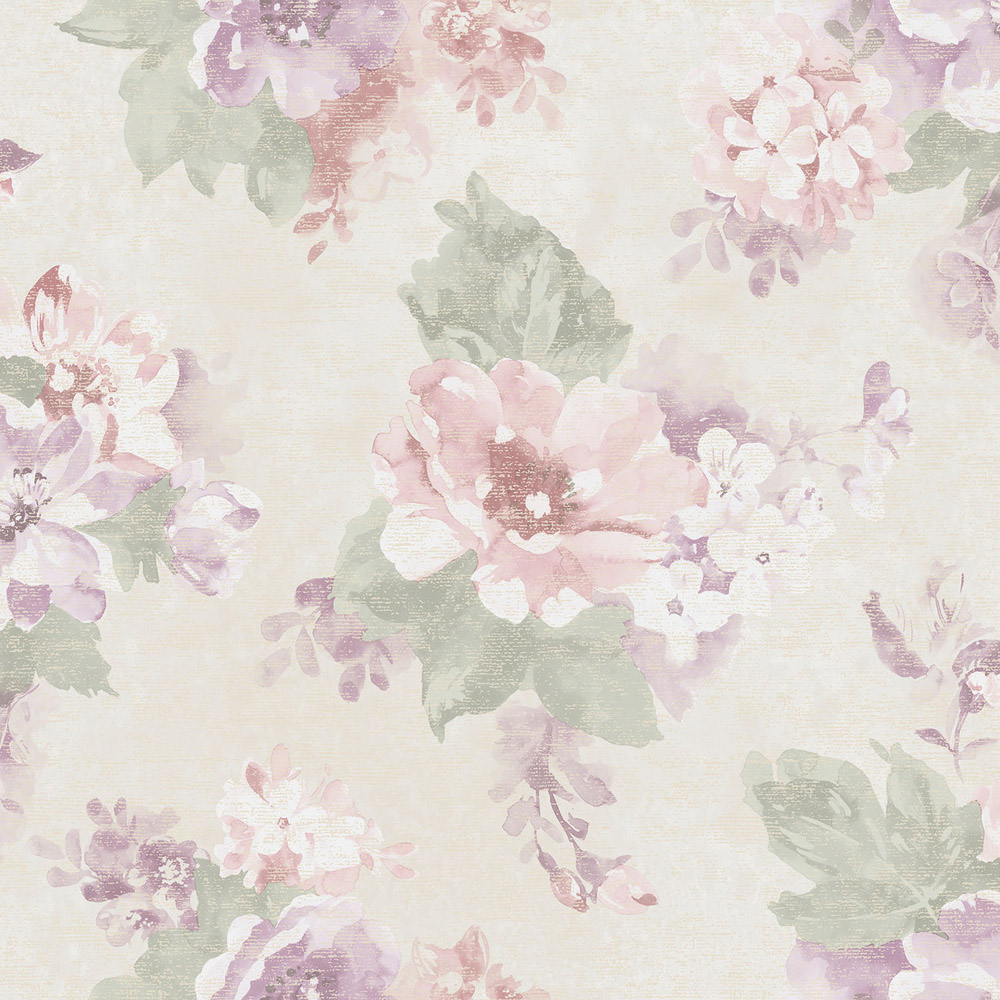 Galerie Country Cottage Floral Bloom Pink and Green Wallpaper Image