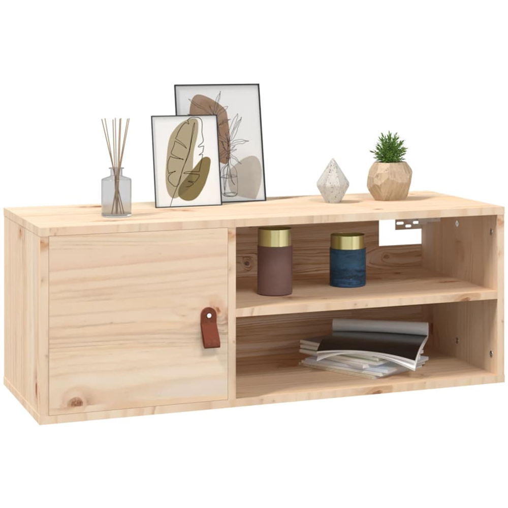 vidaXL Single Door 2 Shelf Natural Solid Pine Wood Wall Cabinet Image 3