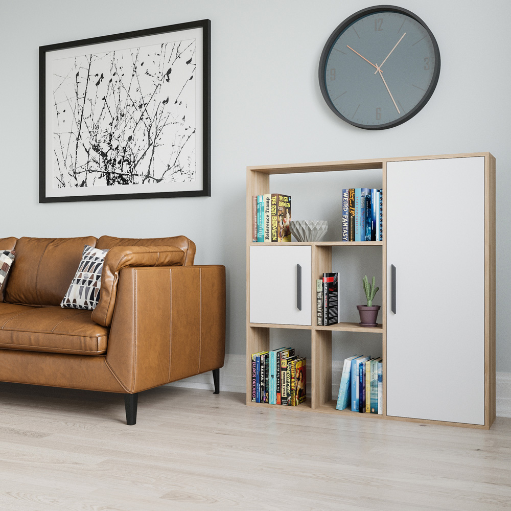 Decorotika Ridge 2 Door 4 Shelf Oak and White Bookcase Image 3