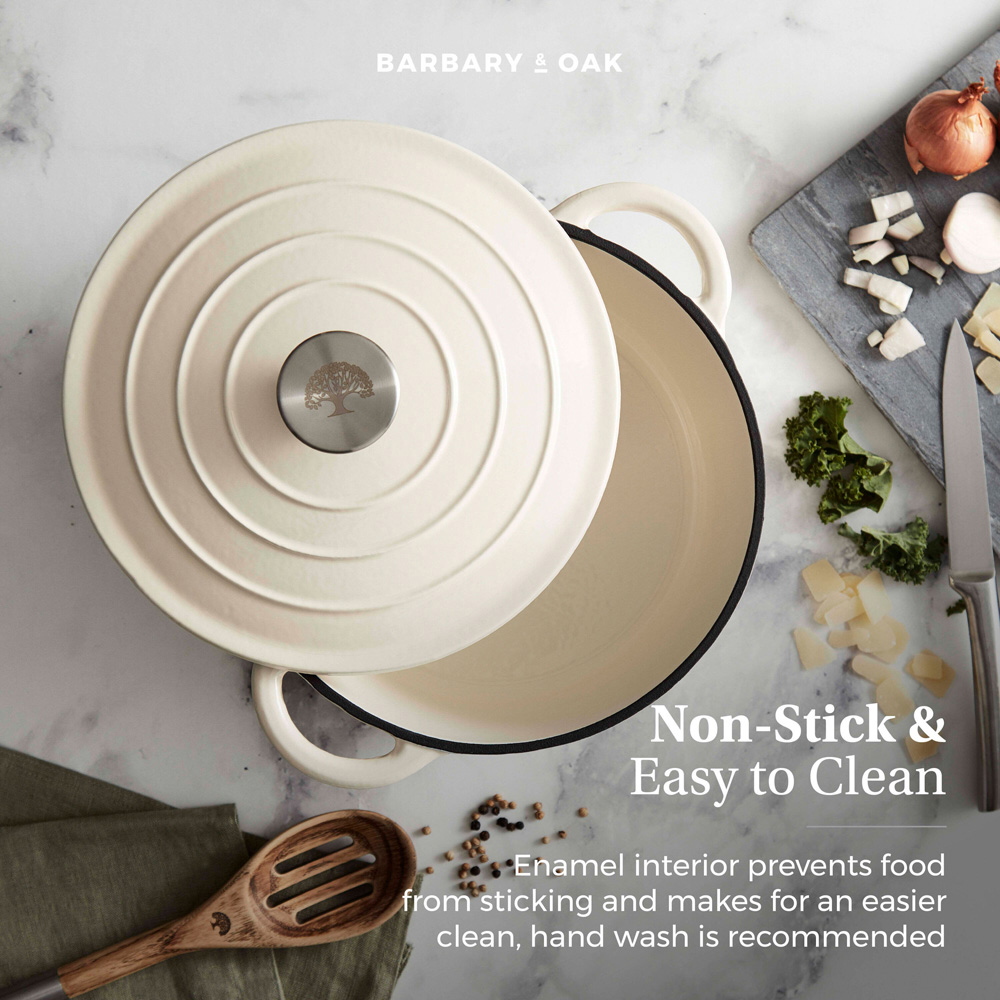 Barbary & Oak 24cm Cream Cast Iron Round Non-Stick Casserole Pan with Lid Image 4