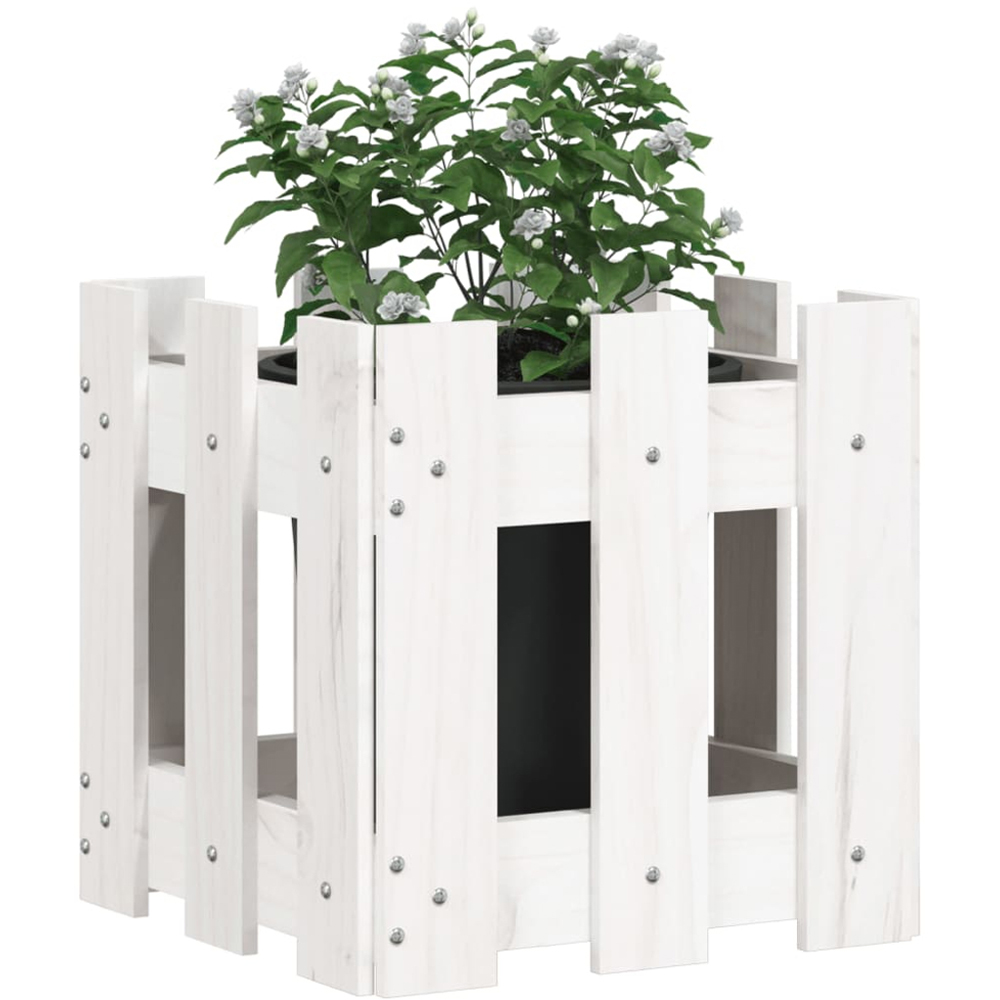 vidaXL White Solid Pine Wood Square Garden Planter 30cm Image 3