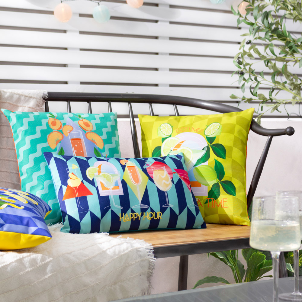 furn. Peachy Aqua Abstract Outdoor Reversible Cushion Image 5