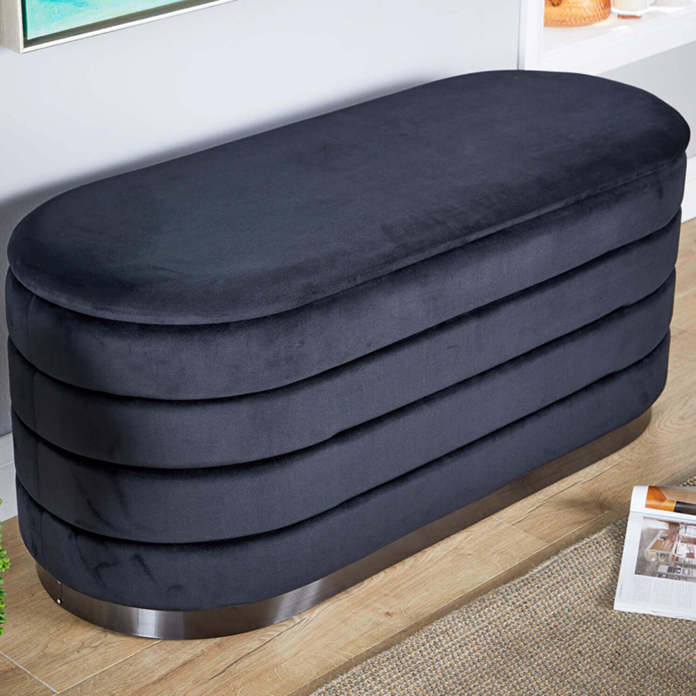 Home Source Cake Black Velvet Single Storage Ottoman Image 1