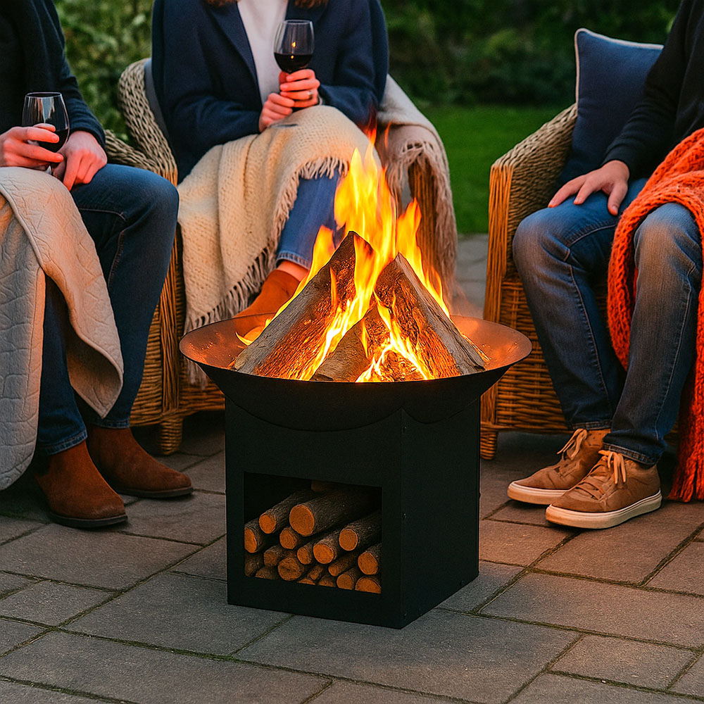 Jack Stonehouse Black Metal Square Outdoor Fire Pit with Log Store Image 2
