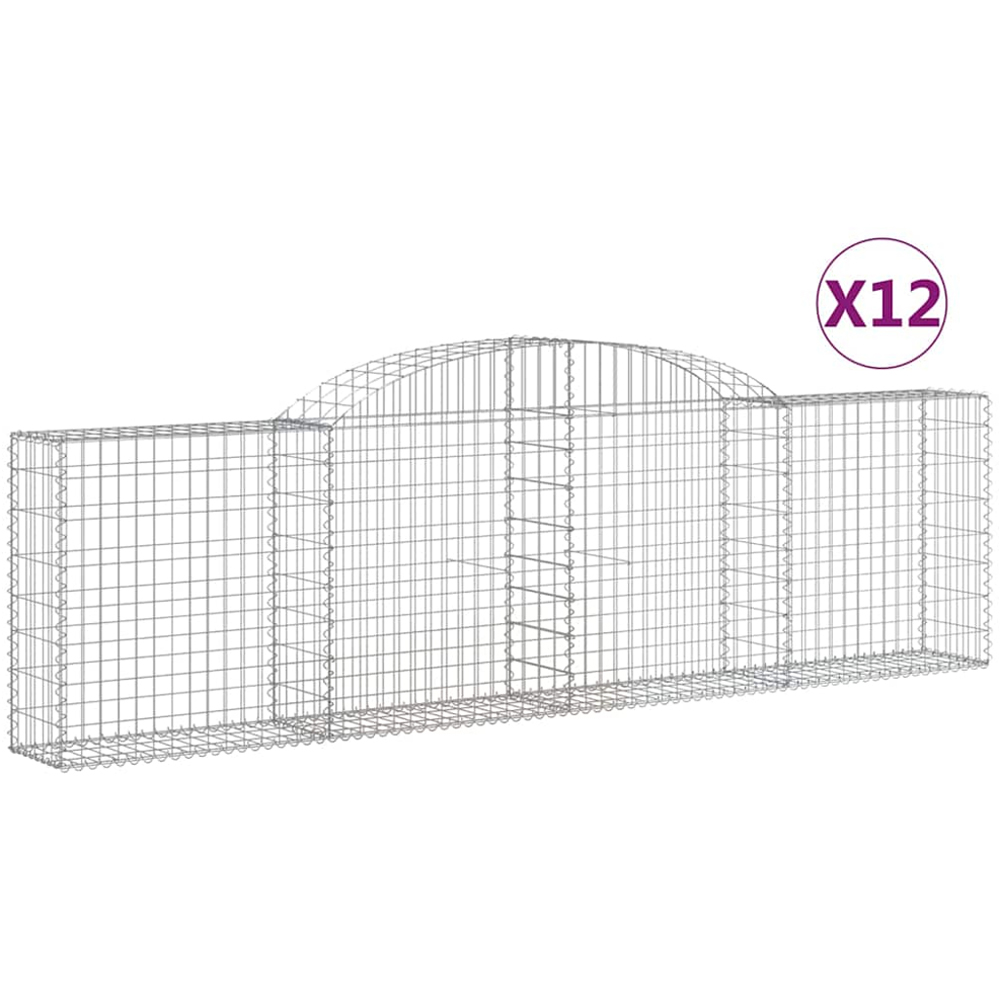 vidaXL Silver Galvanised Iron Arched Gabion Basket 300 x 30 x 80/100cm 12 Pack Image 4