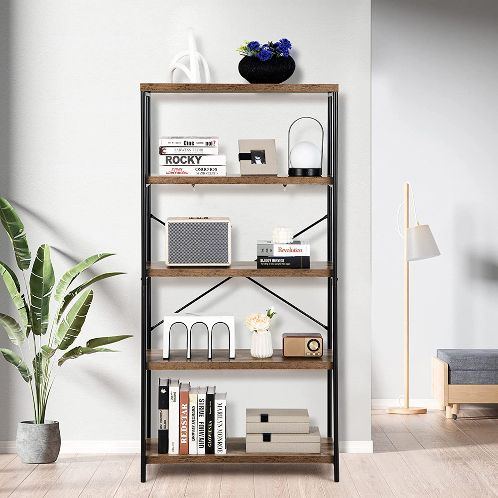 Costway 4 Shelf Brown Bookshelf Image 5