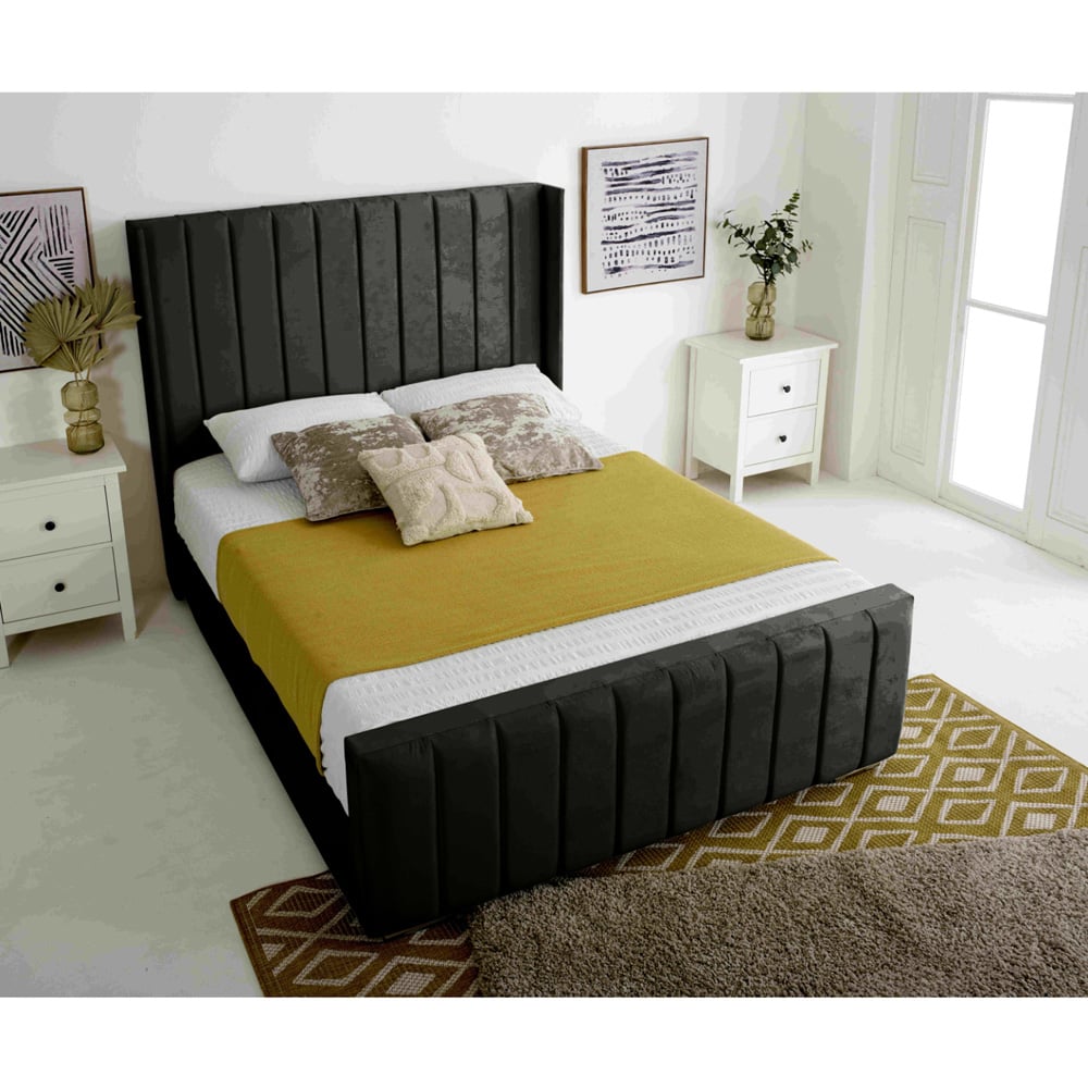 Eleganza Majestique Small Double Black Plush Velvet Bed Frame Image 3