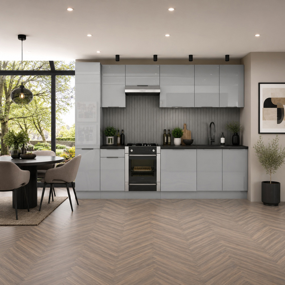 Impact Furniture Star Light Grey Gloss Kitchen Cabinet Unit Set of 8 Image 3