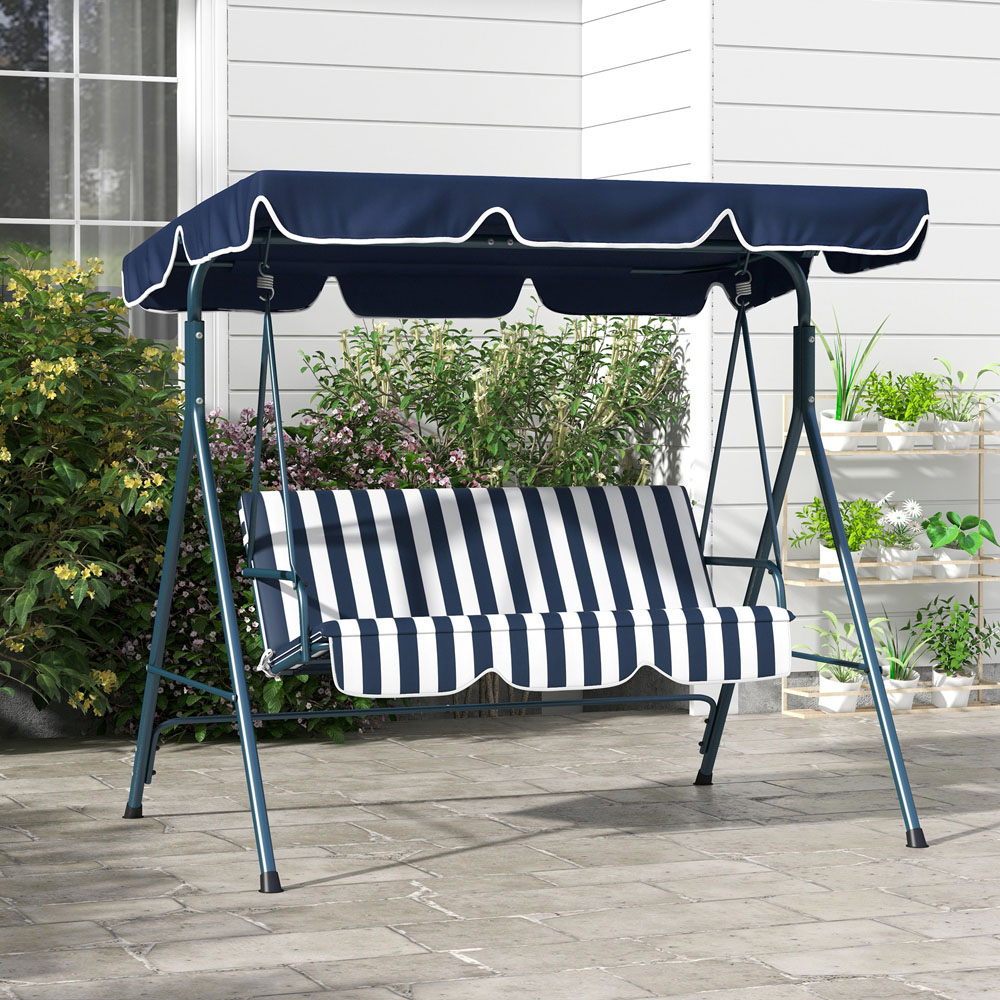 Outsunny 3 Seater Blue and White Swing Chair with Canopy Image 4
