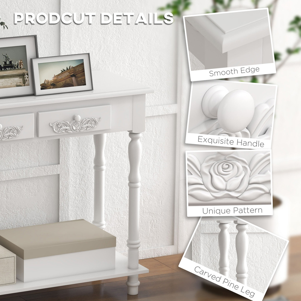 HOMCOM 2 Drawer White Wooden Console Table Image 6