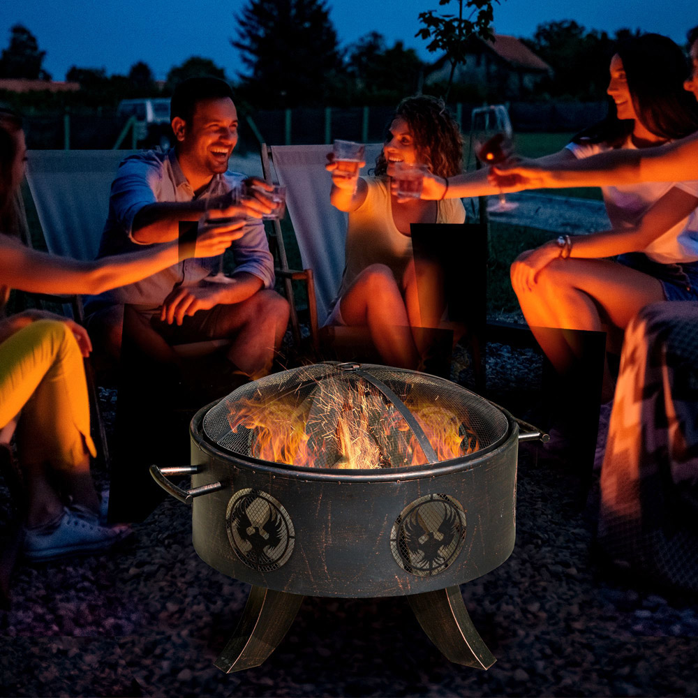 Outsunny Bronze Round Patio Fire Pit with Cover Image 2