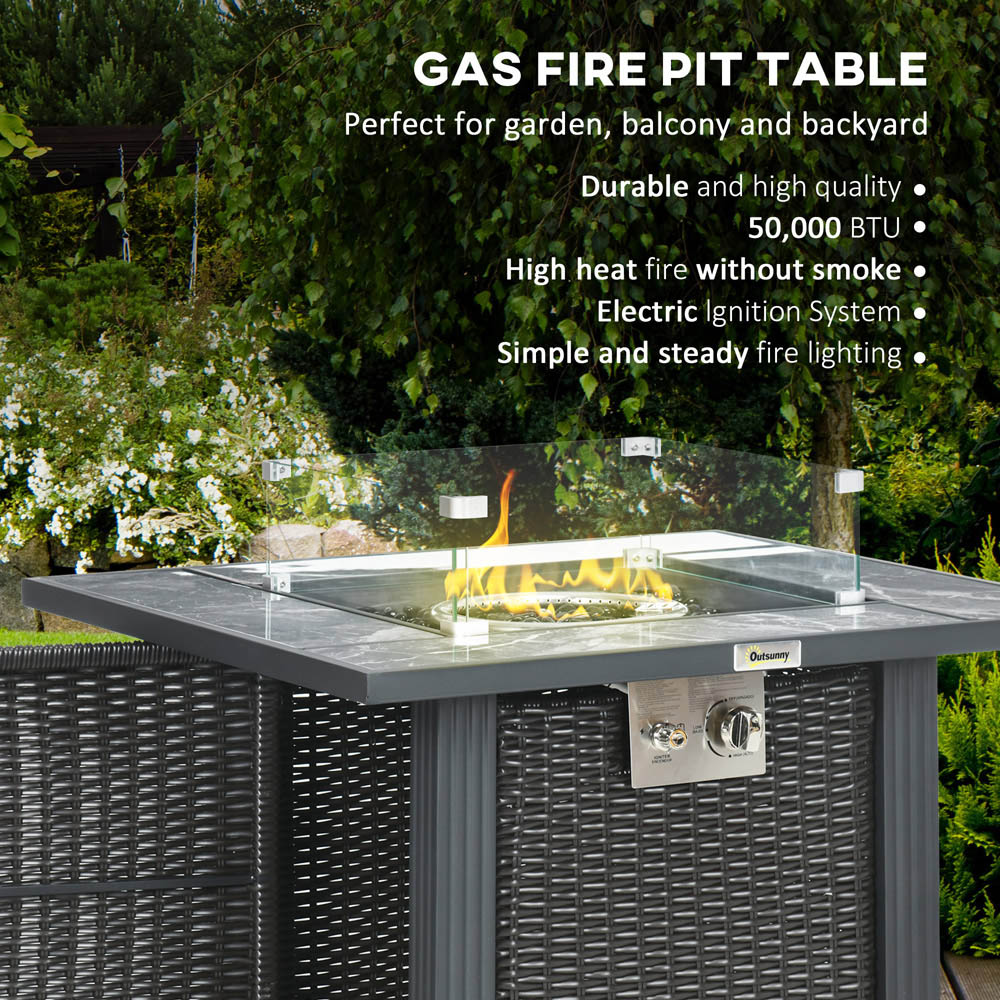 Outsunny Black Rattan Fire Pit Table with 50000 BTU Burner Image 4