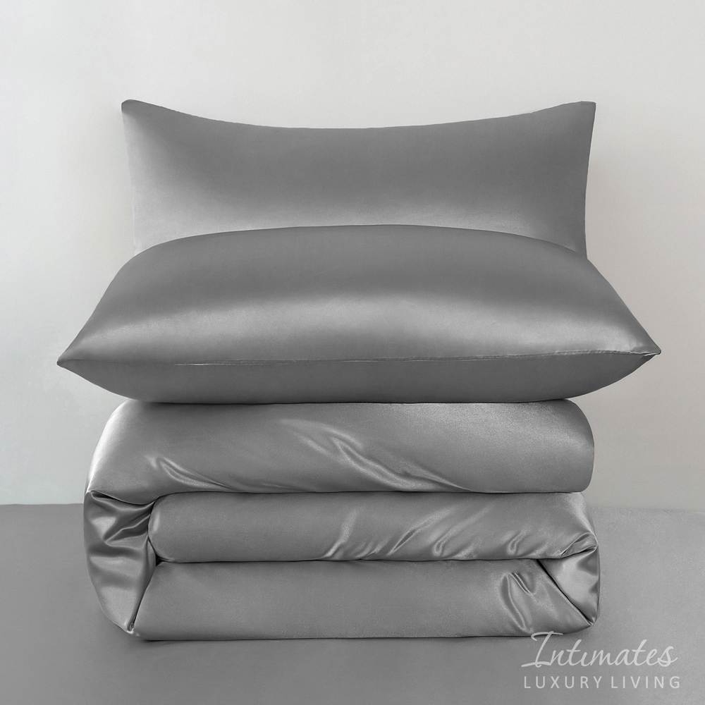 Intimates Super King Size Silver Satin Complete Bedding Set Image 4