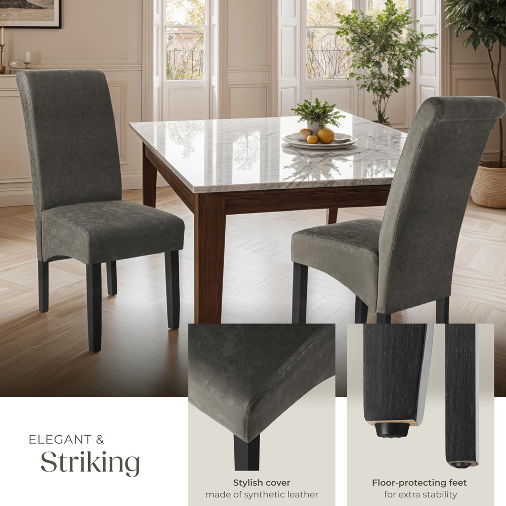 tectake Grey Marble Leather High Backrest Dining Chair Image 7