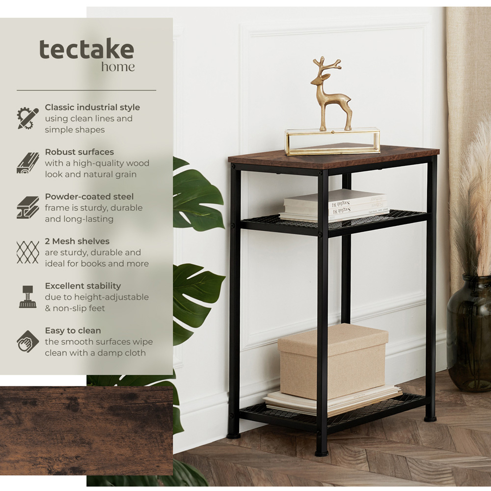 Tectake York 2 Grid Shelf Rustic Dark Wood Bedside Table Image 3