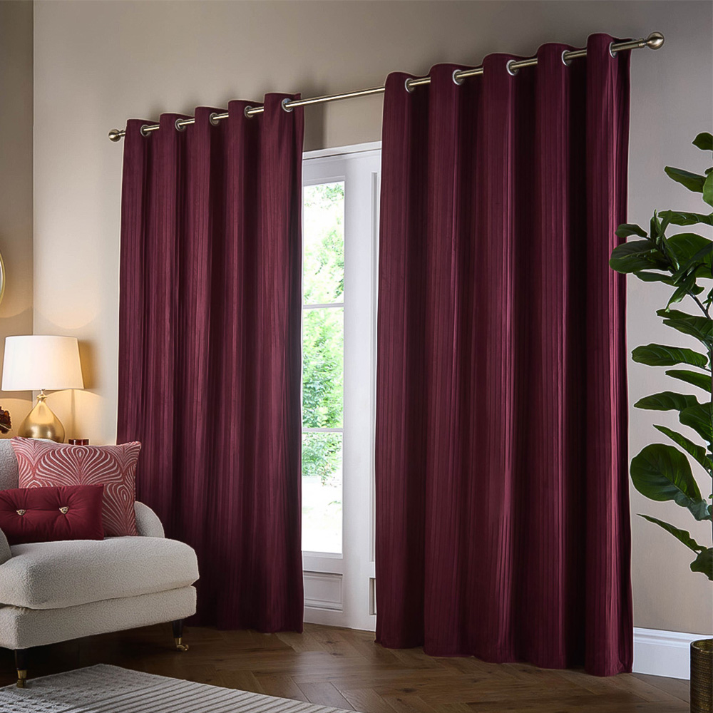 Paoletti Corinthian Red Velvet Eyelet Curtains 168 x 229cm Image 1