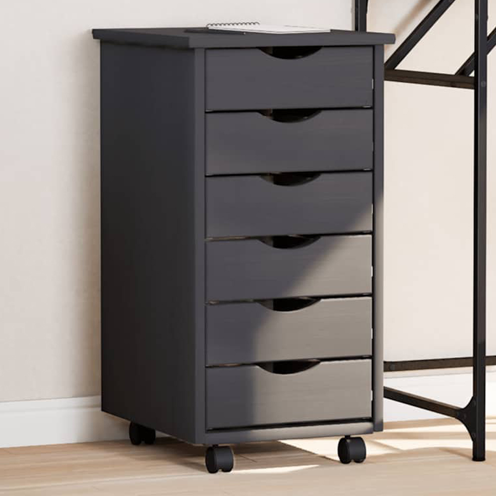 vidaXL Moss 6 Drawer Pine Grey Solid Wood Mobile Chest of Drawers Image 1