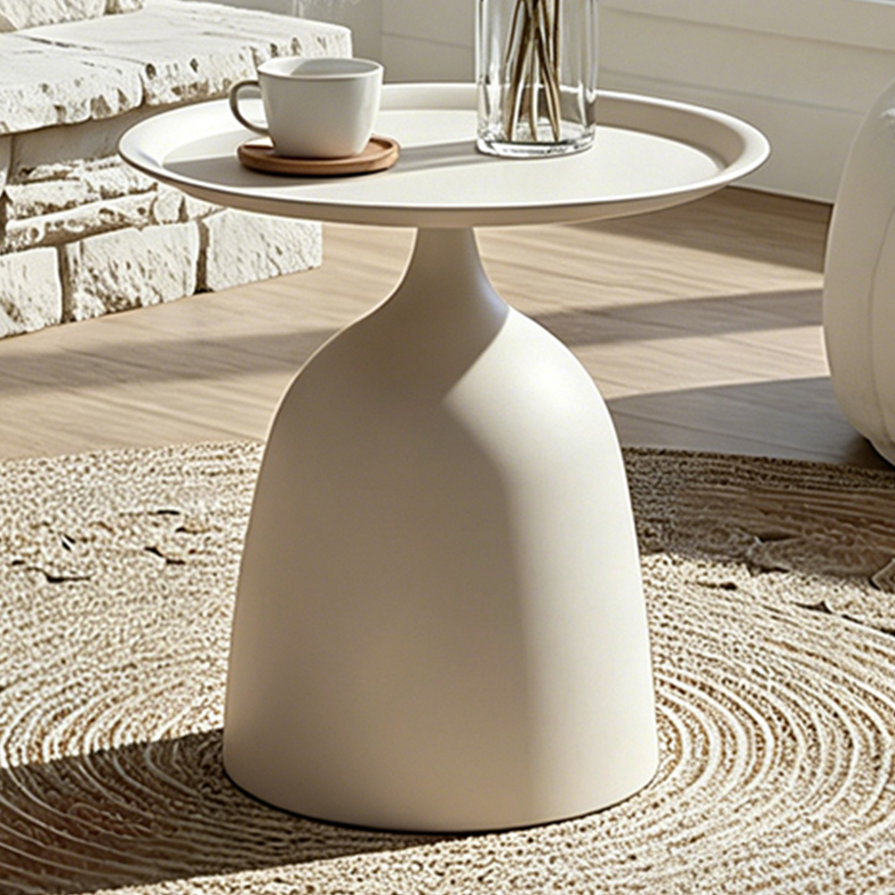 Living and Home Cream White Round Fluid Curved Base Side Table Image 1