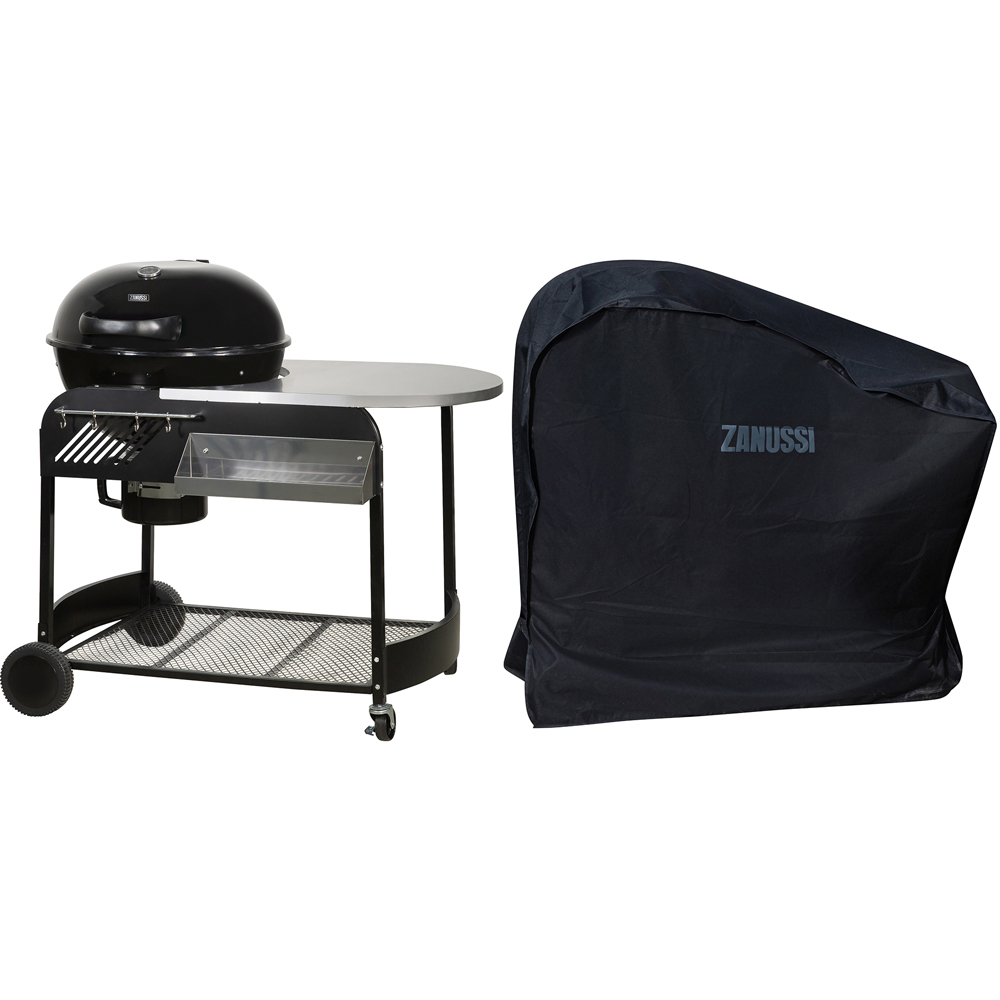 Zanussi Black Charcoal Trolley BBQ with Cover and Storage Shelf Image 3