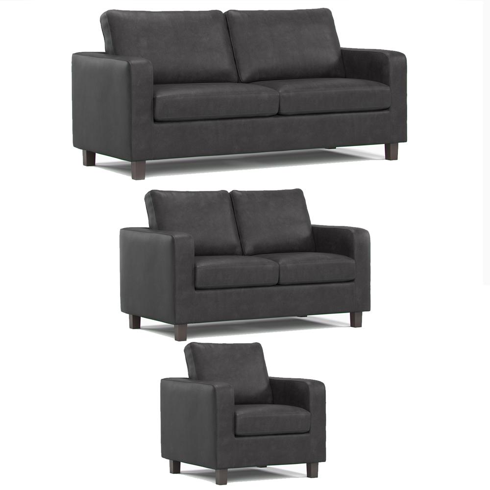 York 6 Seater Black Faux Leather Sofa Suite Image 2