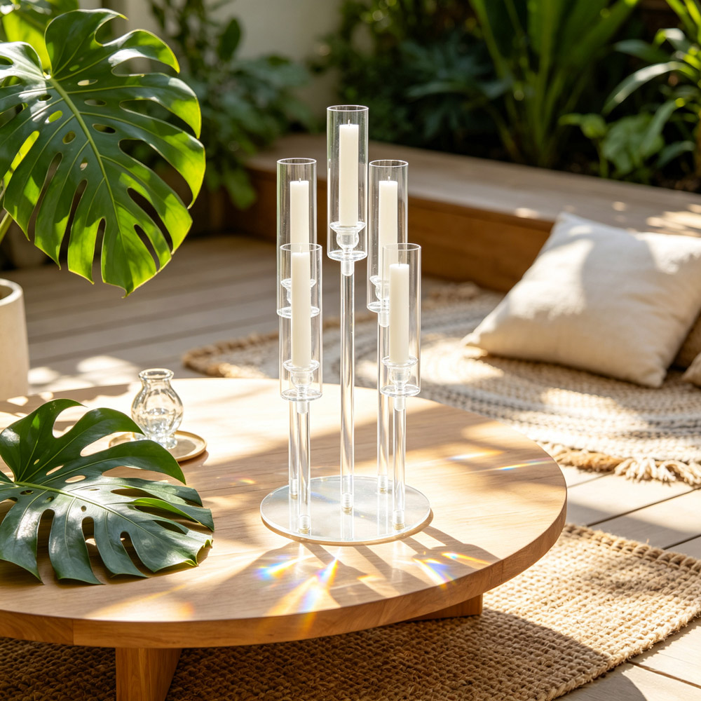 Living and Home 5-Arm Clear Acrylic Candle Holder 58cm Image 2