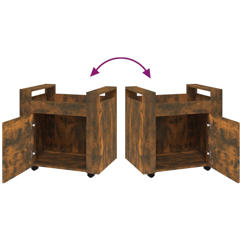 vidaXL Single Door Single Shelf Smoked Oak Wooden Desk Trolley Image 8