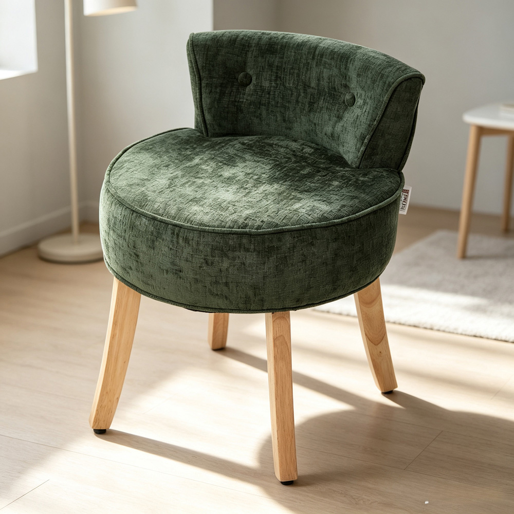 Living and Home Green Chenille Button Tufted Vanity Stool Image 7