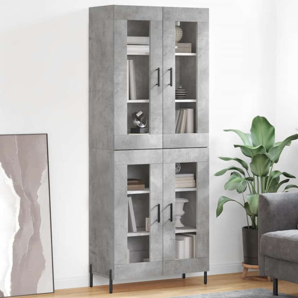 vidaXL 4 Glass Door Concrete Grey Highboard Image 1