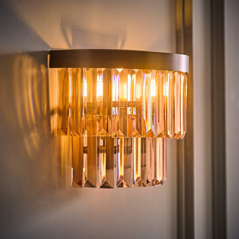 ValueLights Pemberley 2-Tier Brass Acrylic Jewel Wall Light with Bulb Image 2