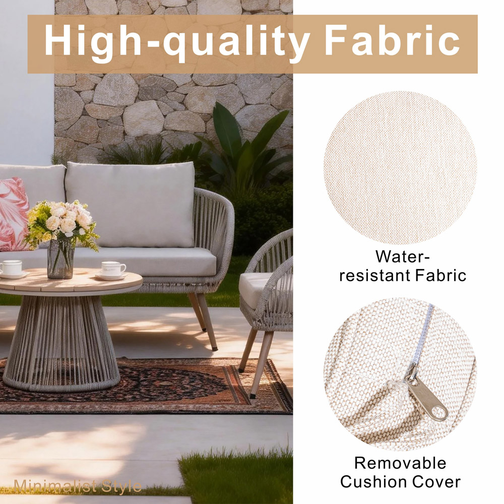 Direct Wicker 4 Seater Grey Iron Woven Garden Conversation Sofa Set with Wooden Coffee Table Image 5