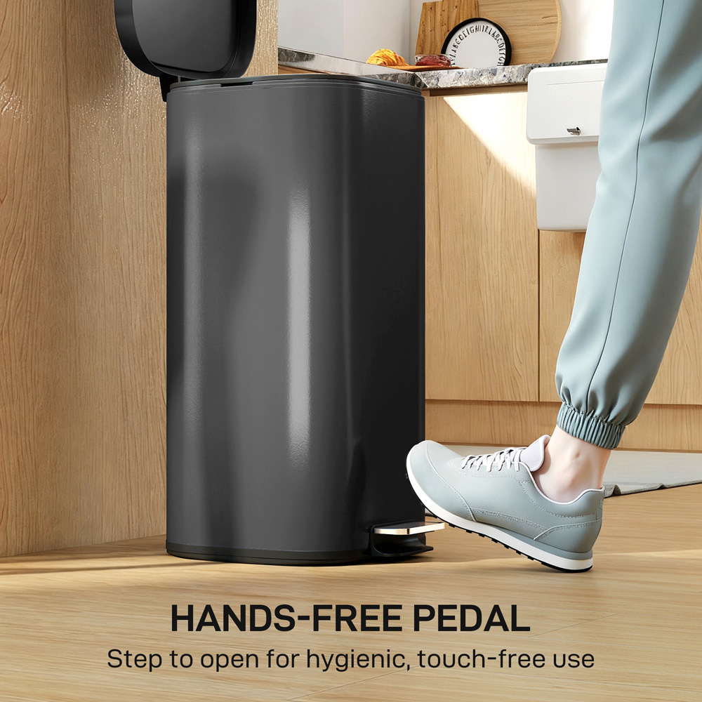 HOMCOM Black Pedal Bin with Removable Inner Bucket and Soft-Close Lid 30L Image 4