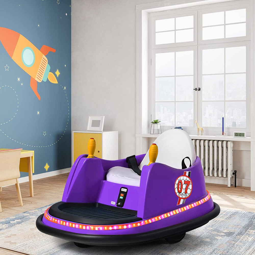 Costway Kids Purple Ride On Bumper Car with Colourful Flashing Lights and Music 6V Image 2