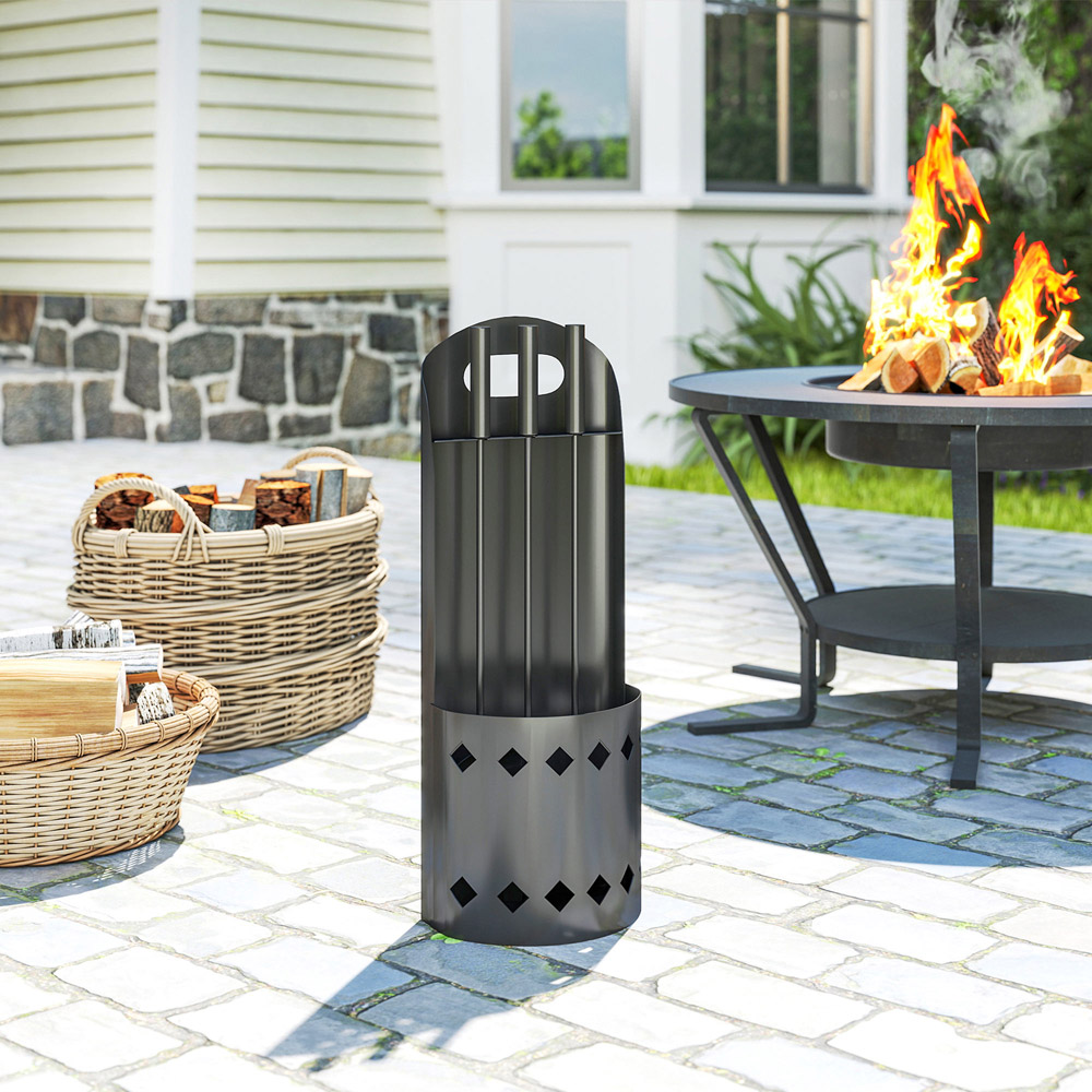 Outsunny 4 Piece Black Metal Fireplace Companion Set Image 2
