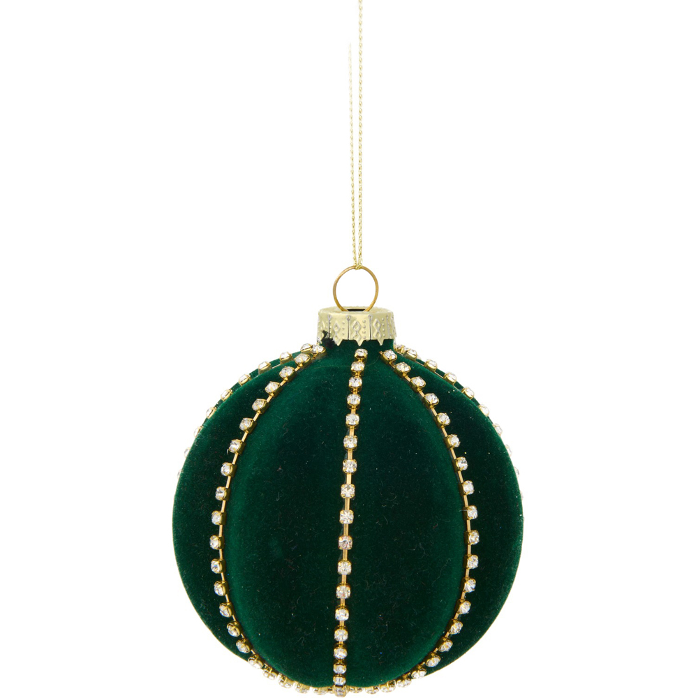 Green Flocked Embellished Bauble Image 4