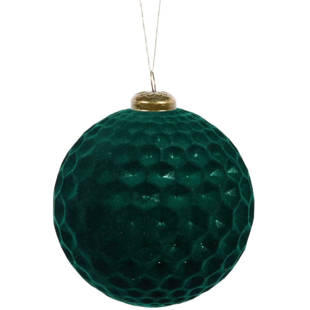 Pack of 9 Flocked Pattern Baubles Green Image 4