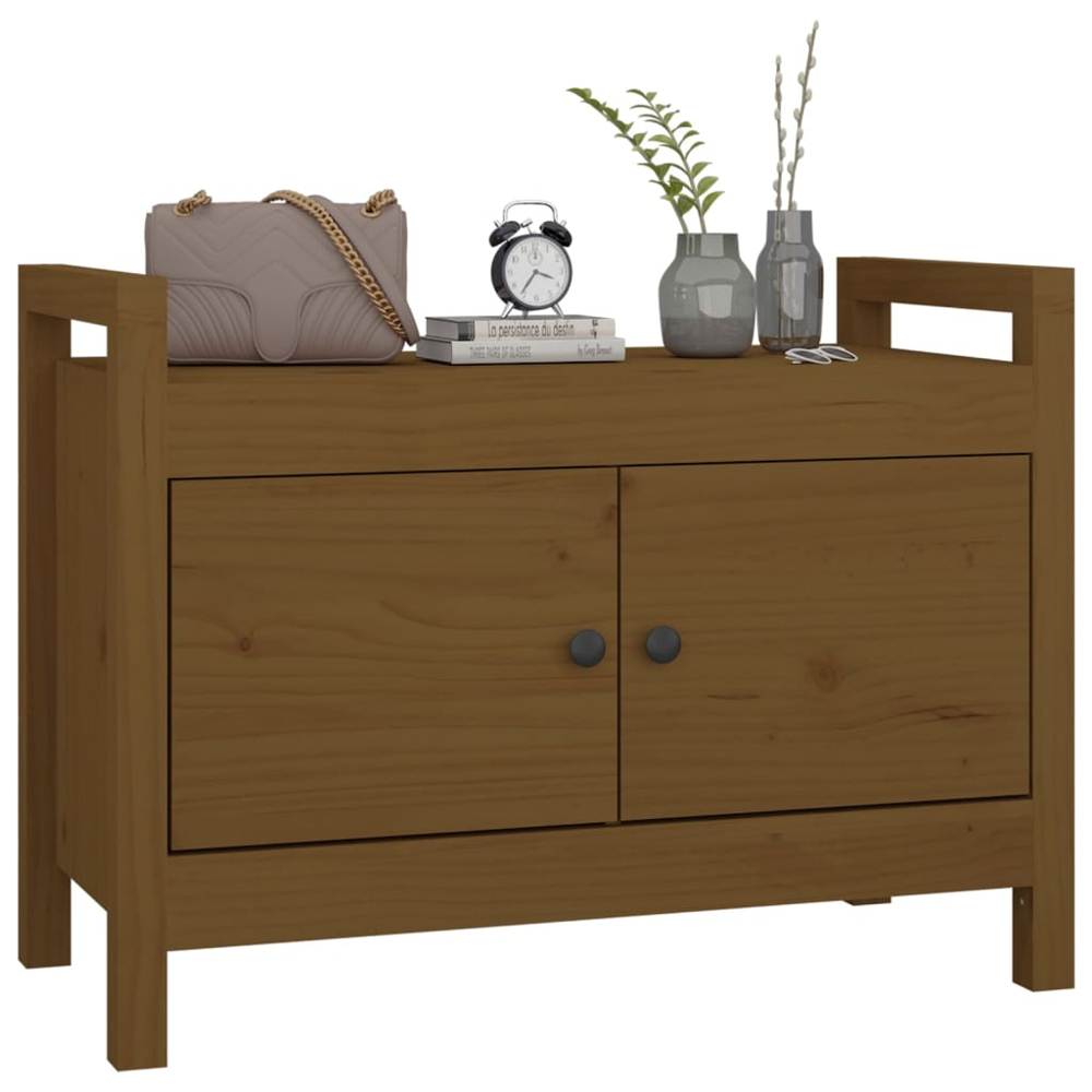 vidaXL 2 Door Honey Brown Solid Wood Pine Hall Bench Image 7